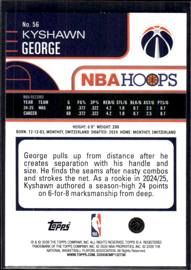2025-26 Hoops #56 Kyshawn George Base – back
