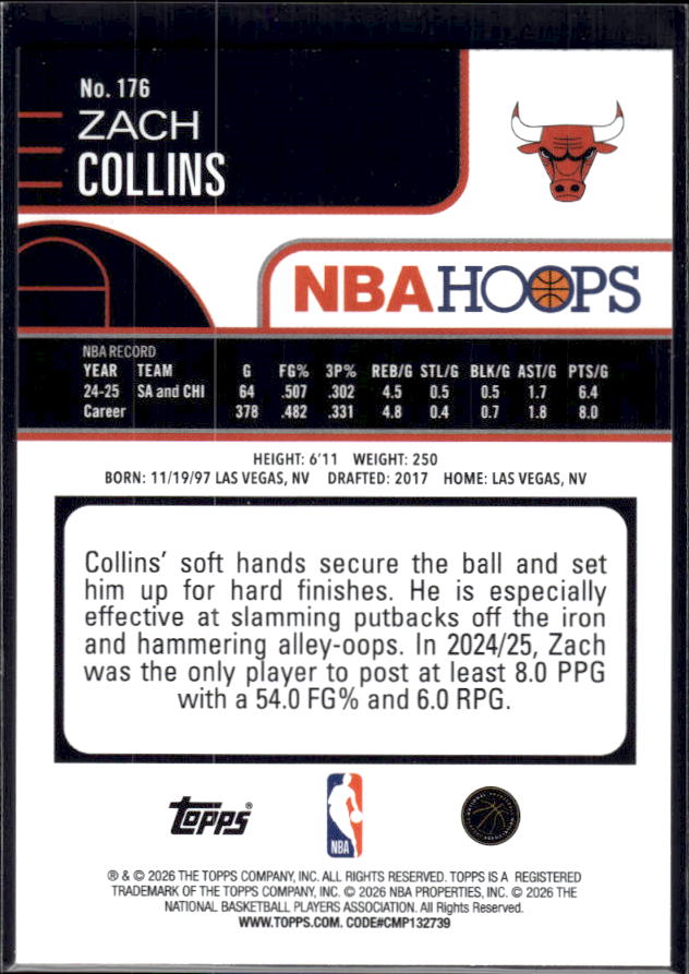 2025-26 Hoops #176 Zach Collins Base – back