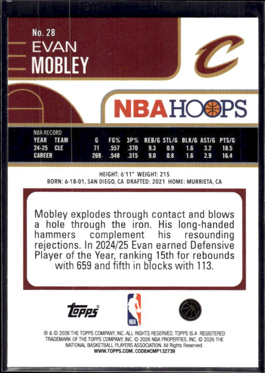2025-26 Hoops #28 Evan Mobley Base