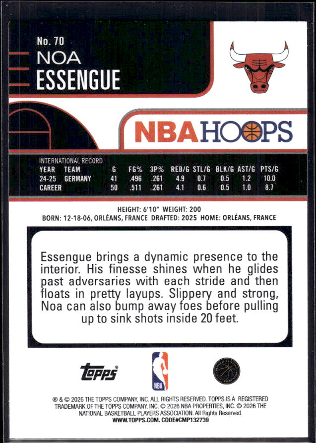 2025-26 Hoops #70 Noa Essengue Base – back