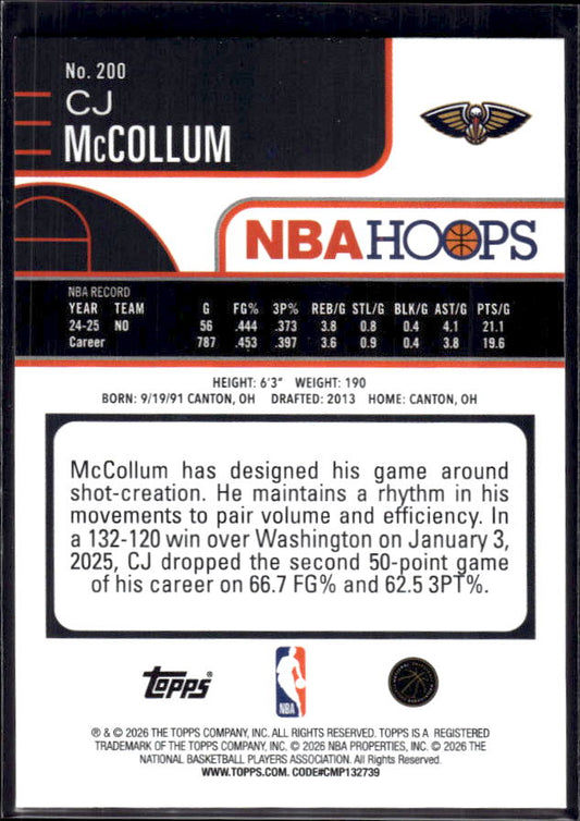 2025-26 Hoops #200 CJ McCollum Base – back