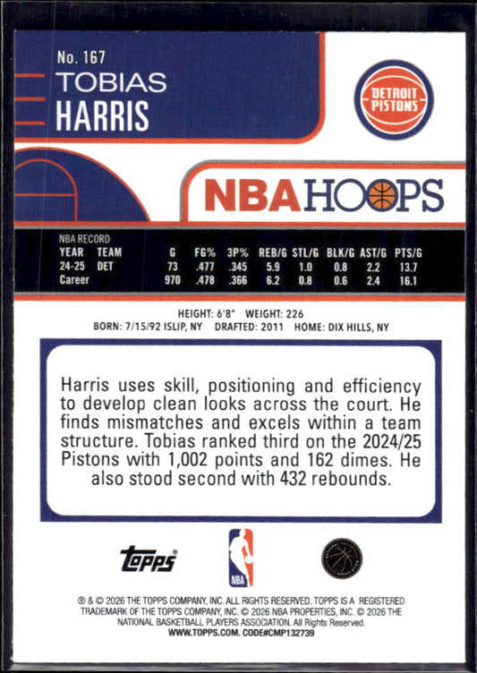 2025-26 Hoops #167 Tobias Harris Base – back