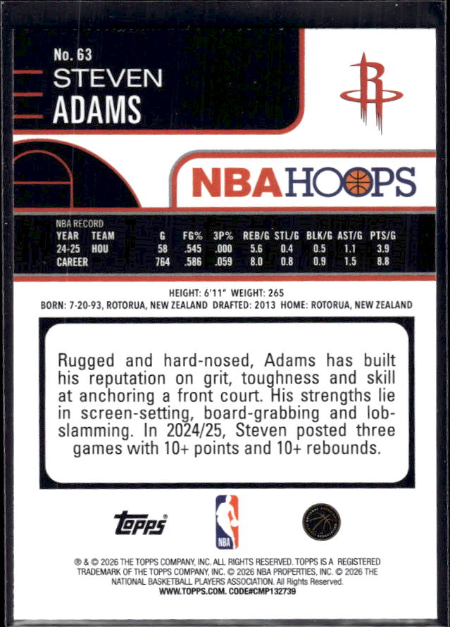 2025-26 Hoops #63 Steven Adams Base – back