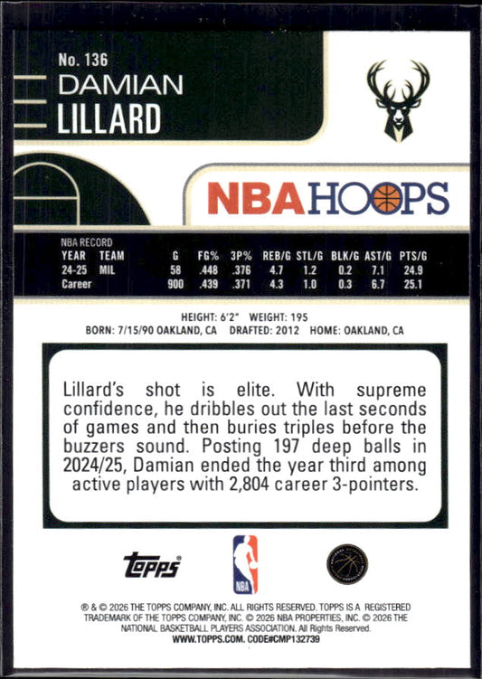 2025-26 Hoops #136 Damian Lillard Base – back