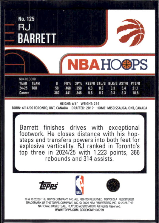 2025-26 Hoops #125 RJ Barrett Base – back