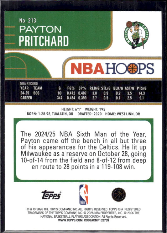 2025-26 Hoops #213 Payton Pritchard Base – back