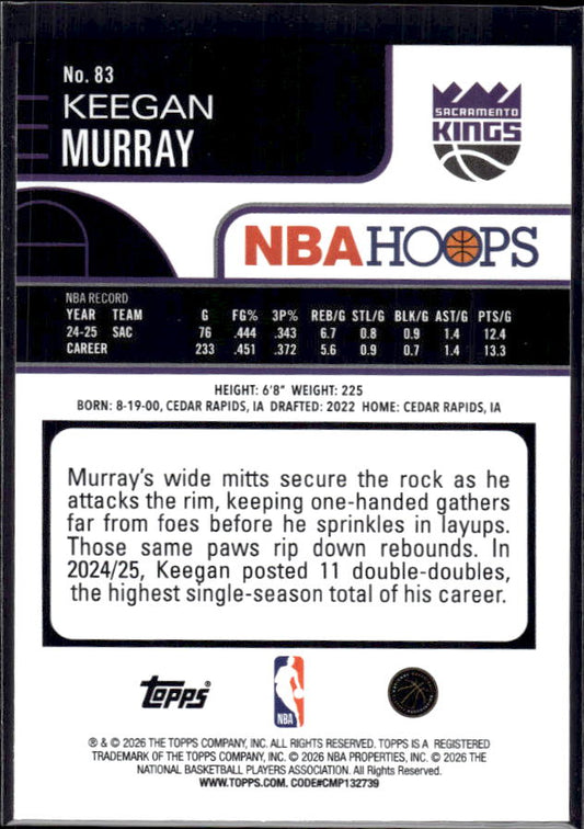 2025-26 Hoops #83 Keegan Murray Base – back