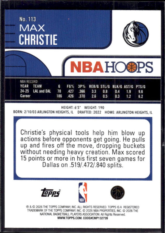 2025-26 Hoops #113 Max Christie Base – back
