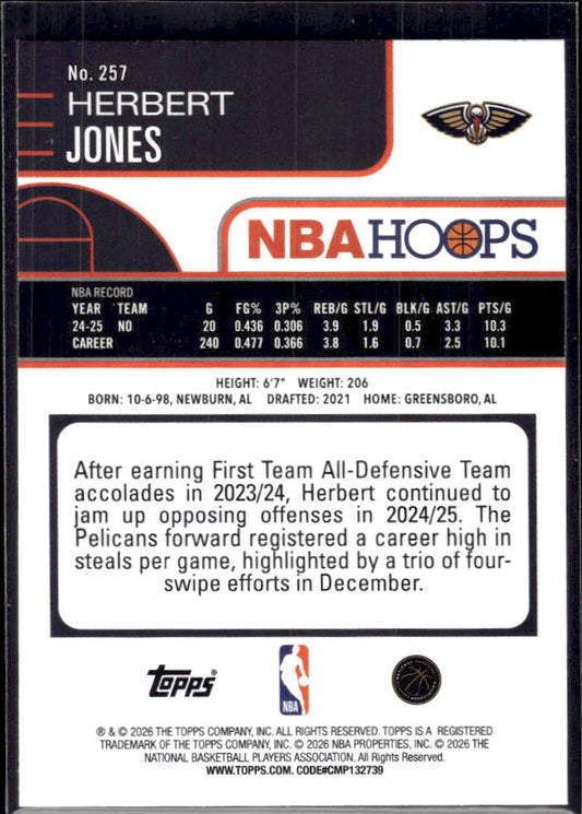 2025-26 Hoops #257 Herbert Jones Base – back