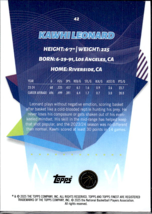 2013-14 Panini Prizm #42 Kawhi Leonard Blue White and Red Pulsar Prizm - baksida