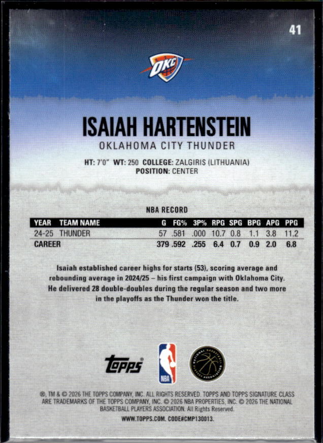 2025-26 Topps Signature Class #76 Chet Holmgren Chrome - baksida