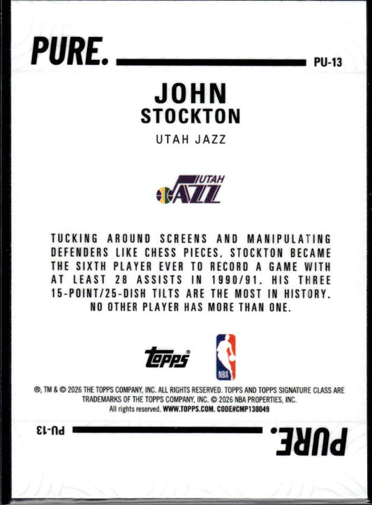 2025-26 Topps Signature Class #PU-13 John Stockton Pure - baksida