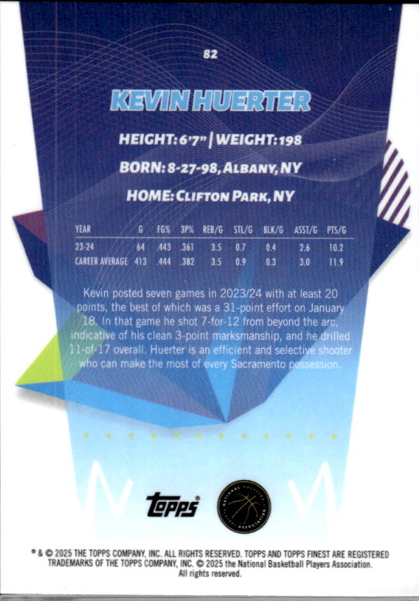 2024-25 Finest #82 Kevin Huerter - baksida