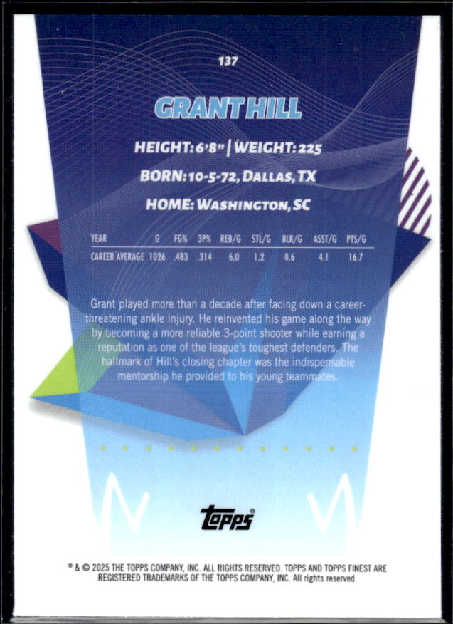 2024-25 Finest #137 Grant Hill - baksida