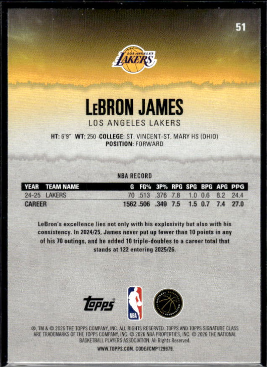 2025-26 Topps Signature Class #51 LeBron James - baksida