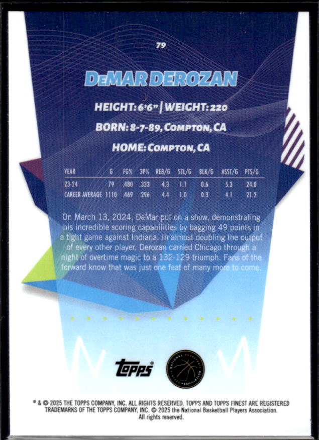 2024-25 Finest #79 DeMar Derozan - baksida