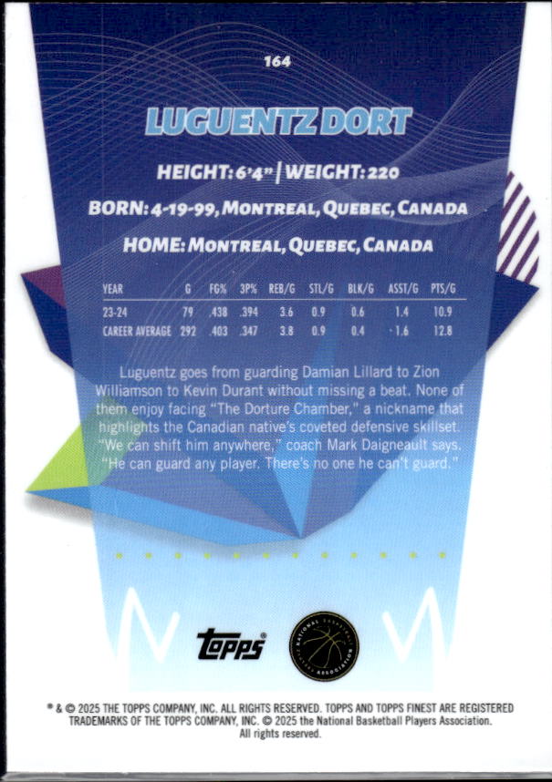 2024-25 Finest #164 Luguentz Dort Geometric - baksida