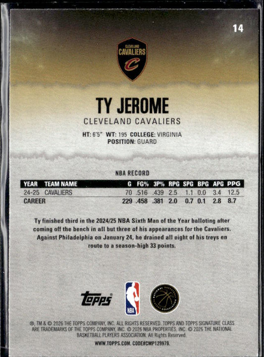 2025-26 Topps Signature Class #14 Ty Jerome - baksida