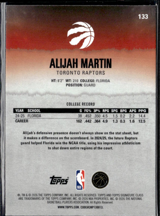 2025-26 Topps Signature Class #133 Alijah Martin Chrome - baksida