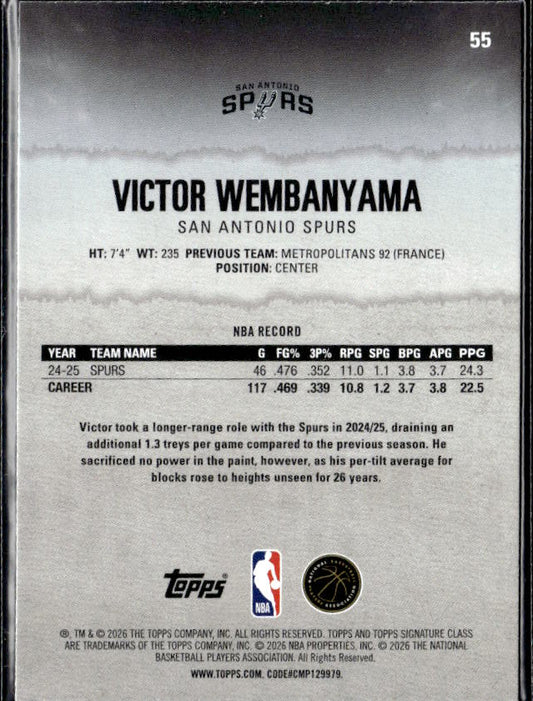2025-26 Topps Signature Class #55 Victor Wembanyama - baksida