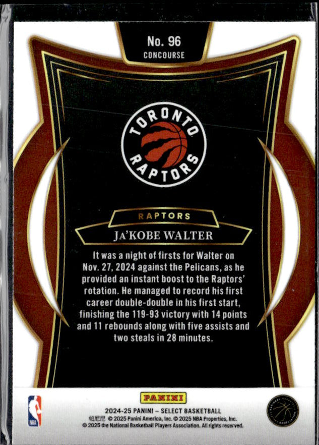 2024-25 Panini Select #96 Ja'Kobe Walter Blue (Retail) - baksida
