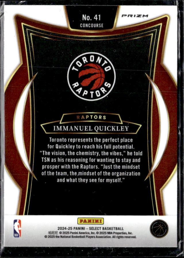 2024-25 Panini Select #41 Immanuel Quickley Green White Purple Prizm - baksida
