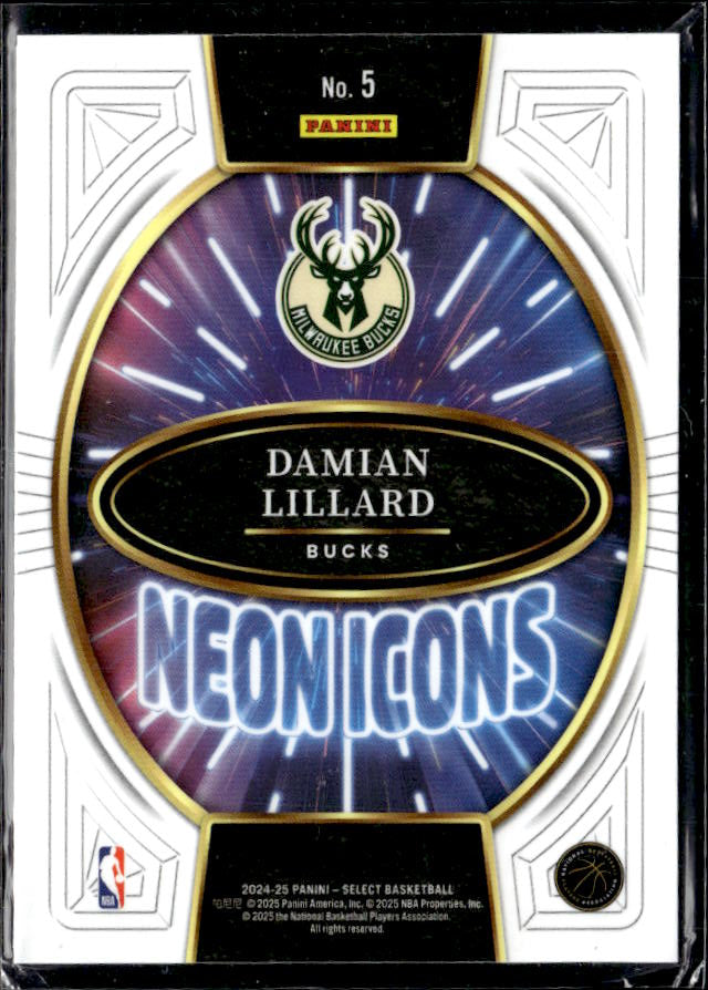 2024-25 Panini Select #5 Damian Lillard Neon Icons - baksida