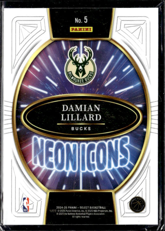 2024-25 Panini Select #5 Damian Lillard Neon Icons - baksida