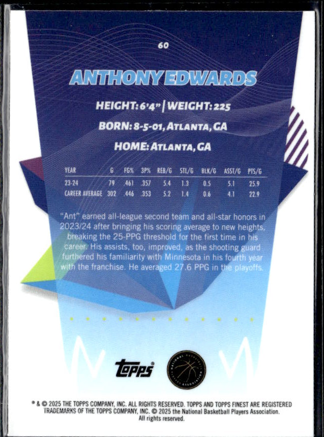 2024-25 Finest #60 Anthony Edwards Geometric - baksida