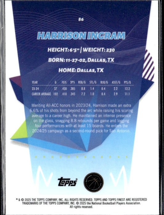 2024-25 Finest #86 Harrison Ingram - baksida
