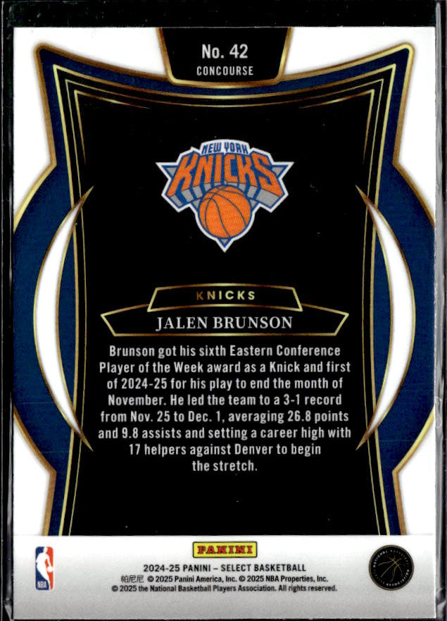 2024-25 Panini Select #42 Jalen Brunson - baksida