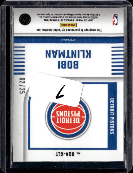 2024-25 Donruss Optic #ROA-KLT Bobi Klintman Rookie Optics Autographs Green International #/25 - baksida