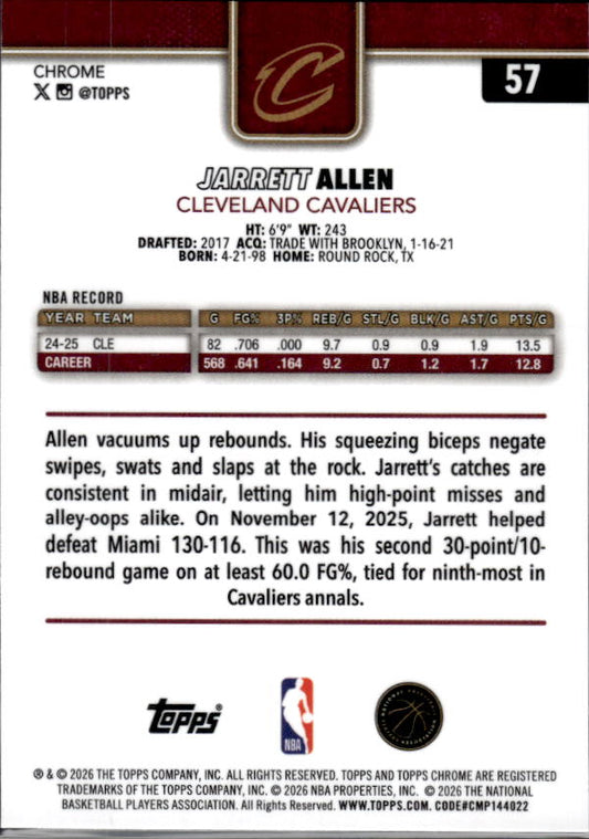 2025-26 Topps Chrome Update #57 Jarrett Allen - baksida