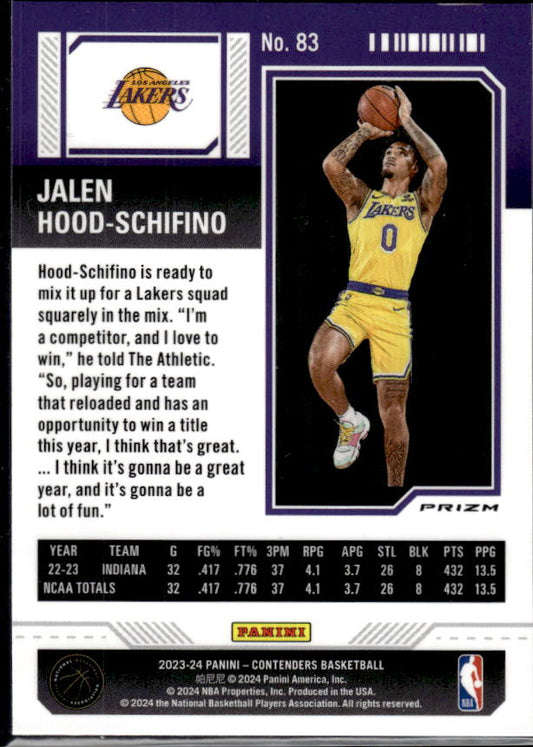2023-24 Panini Contenders #83 Jalen Hood-Schifino Season Ticket Premium Edition RC - baksida
