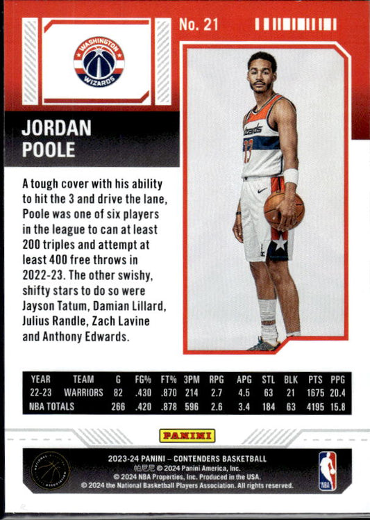 2023-24 Panini Contenders #21 Jordan Poole Season Ticket Premium Edition - baksida