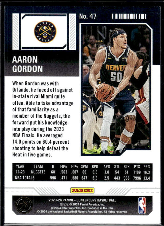 2023-24 Panini Contenders #47 Aaron Gordon Season Ticket Premium Edition - baksida