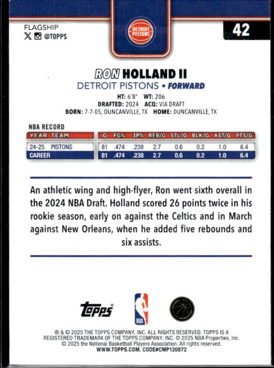 2025-26 Topps #42 Ron Holland II - baksida