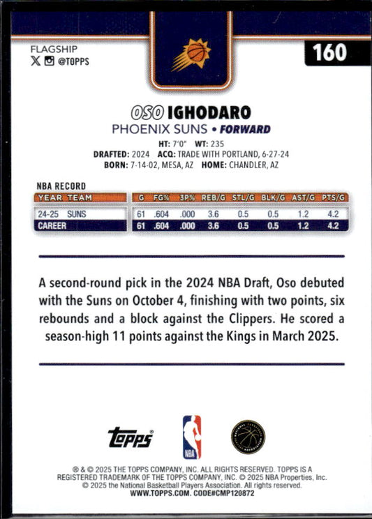 2025-26 Topps #160 Oso Ighodaro - baksida