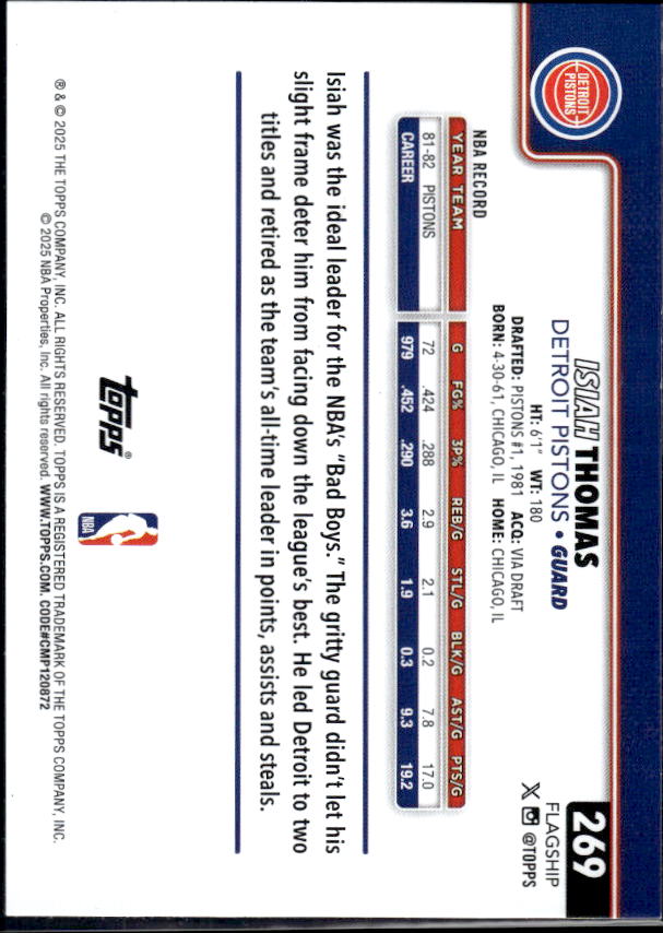 2025-26 Topps #269 Isiah Thomas - baksida