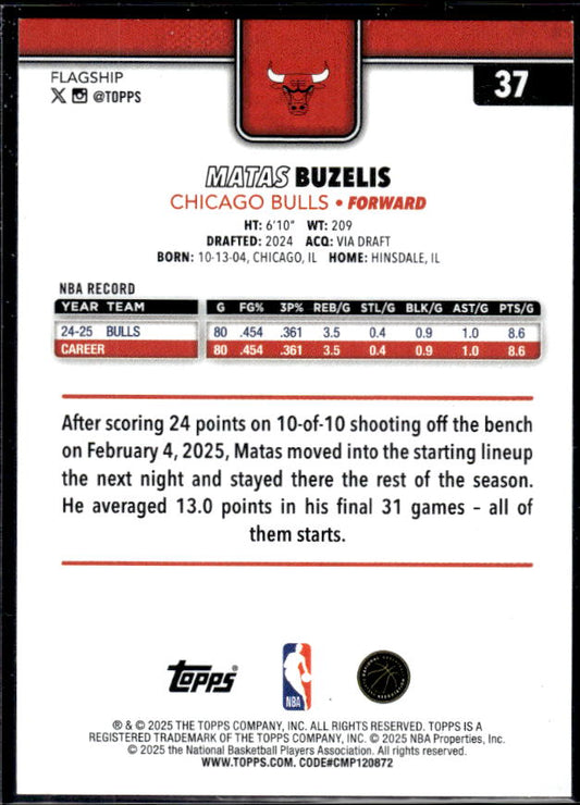 2025-26 Topps #37 Matas Buzelis - baksida