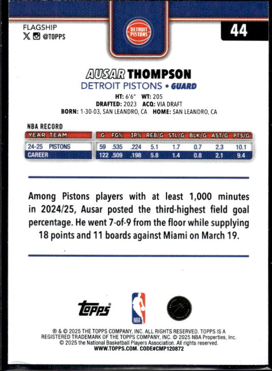 2025-26 Topps #44 Ausar Thompson - baksida