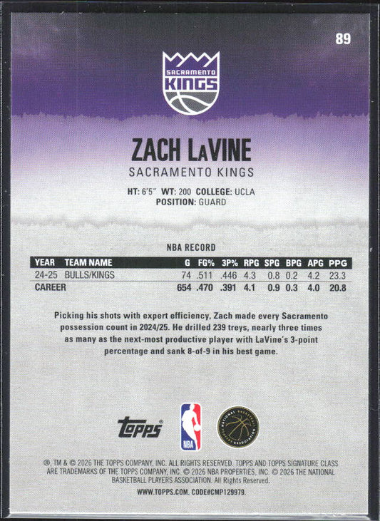2025-26 Topps Signature Class #89 Zach LaVine - baksida