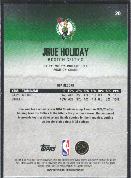 2025-26 Topps Signature Class #20 Jrue Holiday - baksida