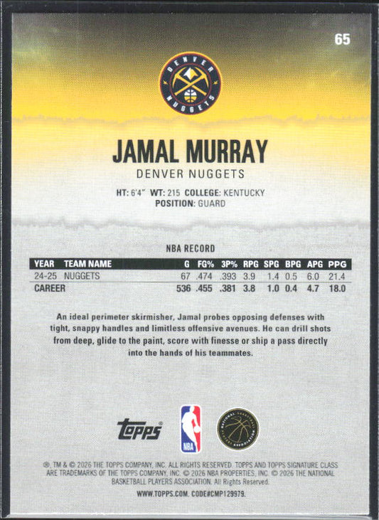2025-26 Topps Signature Class #65 Jamal Murray - baksida