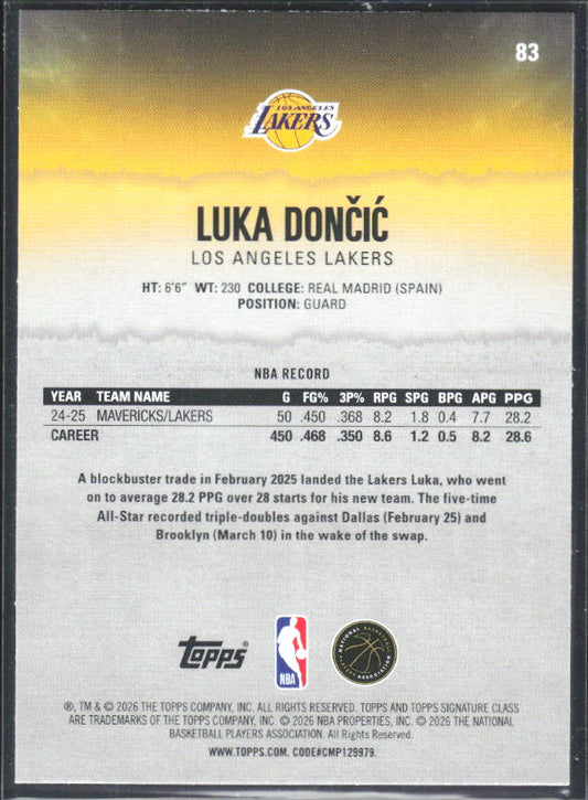2025-26 Topps Signature Class #83 Luka Dončić - baksida