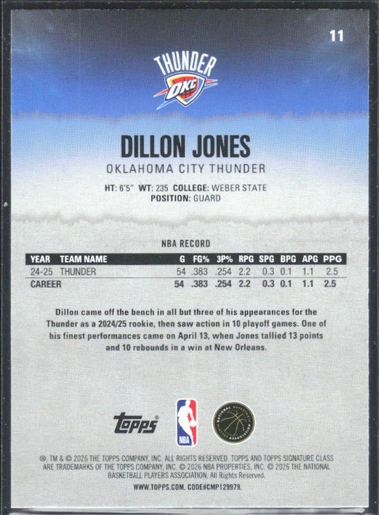 2025-26 Topps Signature Class #11 Dillon Jones - baksida
