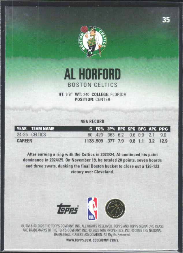 2025-26 Topps Signature Class #35 Al Horford - baksida