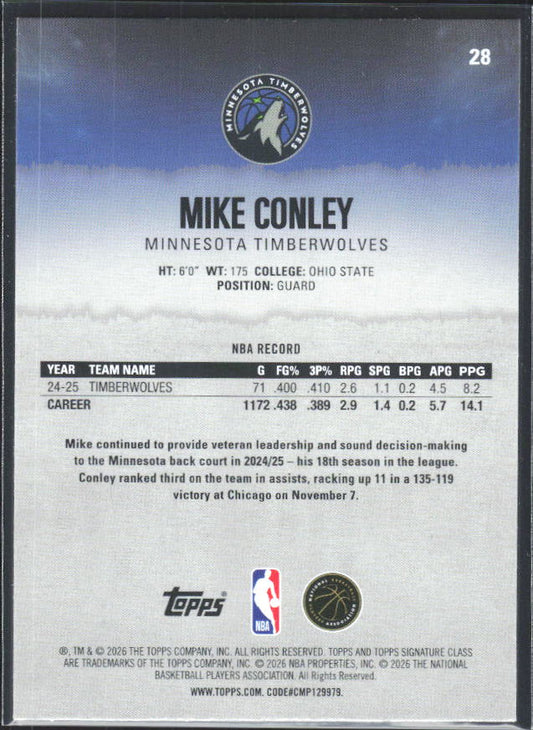 2025-26 Topps Signature Class #28 Mike Conley - baksida