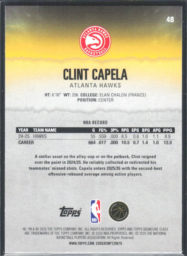 2025-26 Topps Signature Class #48 Clint Capela - baksida