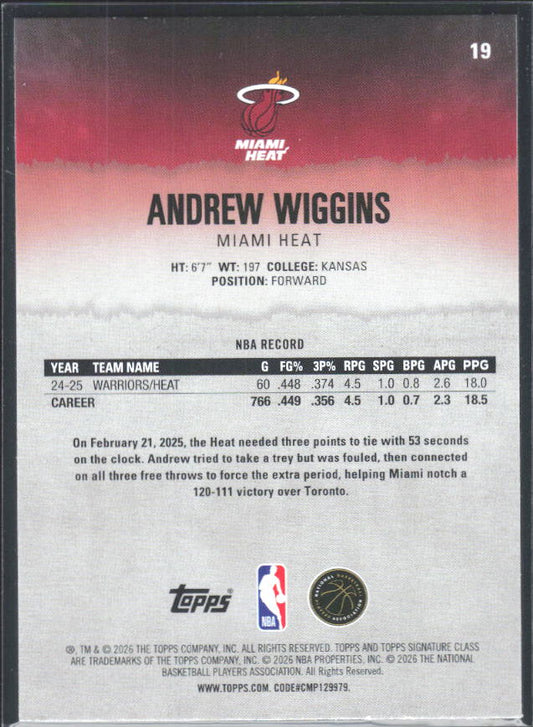 2025-26 Topps Signature Class #19 Andrew Wiggins - baksida